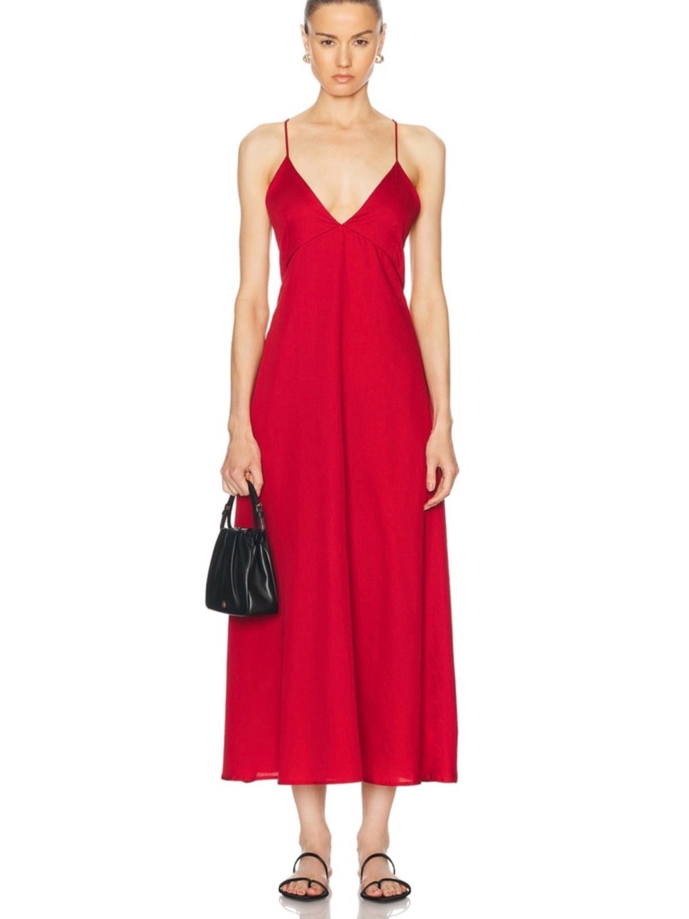 LESET Red Spaghetti-Strap Midi Dress